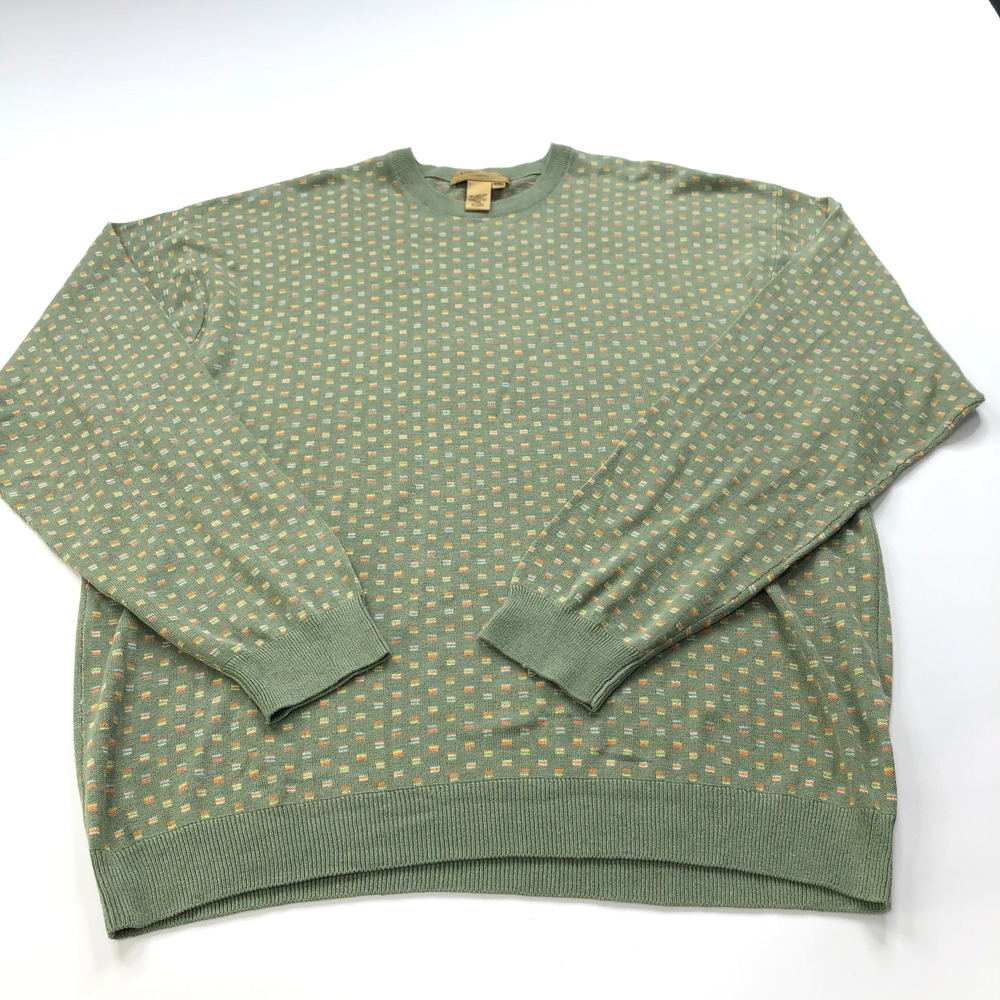 Tricots St. Raphael XXL Silk Cotton Blend Pullover Crew Sweater Green Geometric